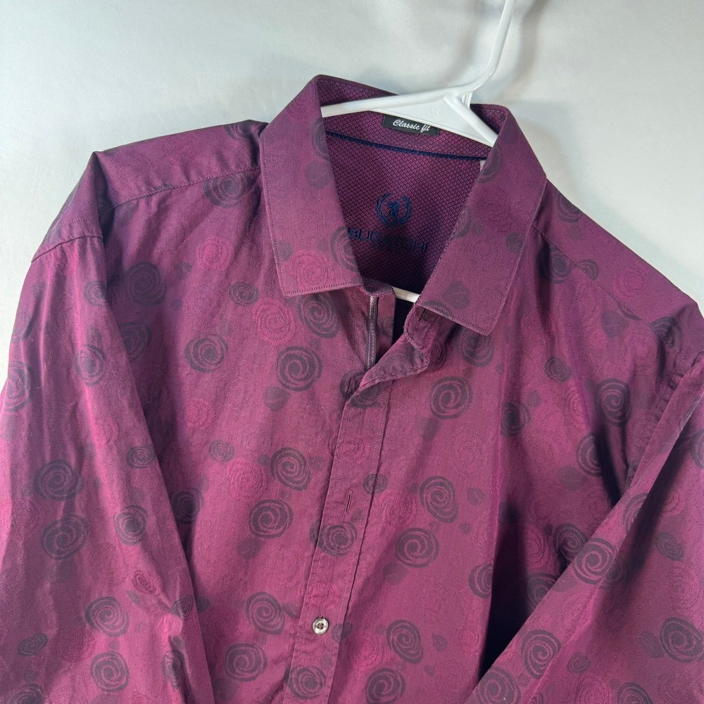 Bugatchi Uomo Men Classic Fit Burgundy Swirl Jacquard Cotton Button Down Shirt L